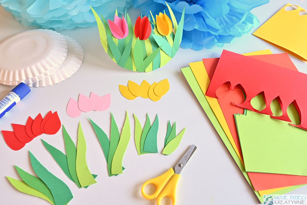 prace plastyczne wiosna, kwiaty z papieru, tulipany z papieru krok po kroku, moje dzieci kreatywnie wiosna