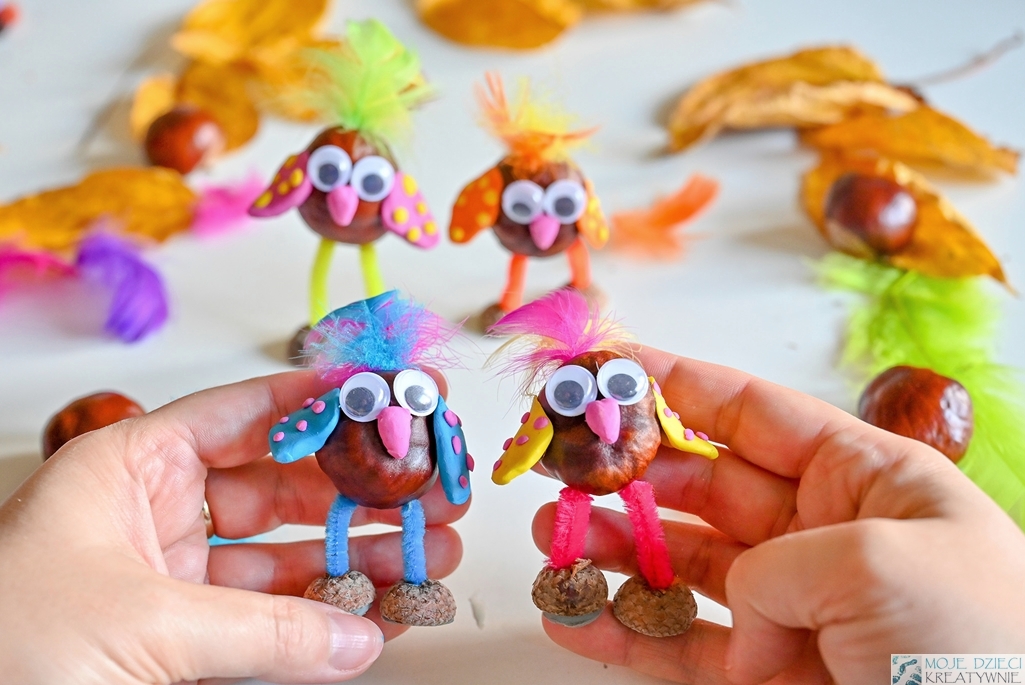 moje dzieci kreatywnie jesień, prace plastyczne dla dzieci, kreatywne zabawy, pomysły na kreatywne prace plastyczne, ptaki z kasztanów