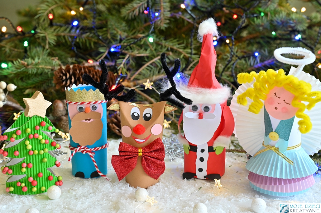 ozdoby i dekoracje świąteczne z rolek po papierze toaletowym, ciekawe pomysły na prace plastyczne